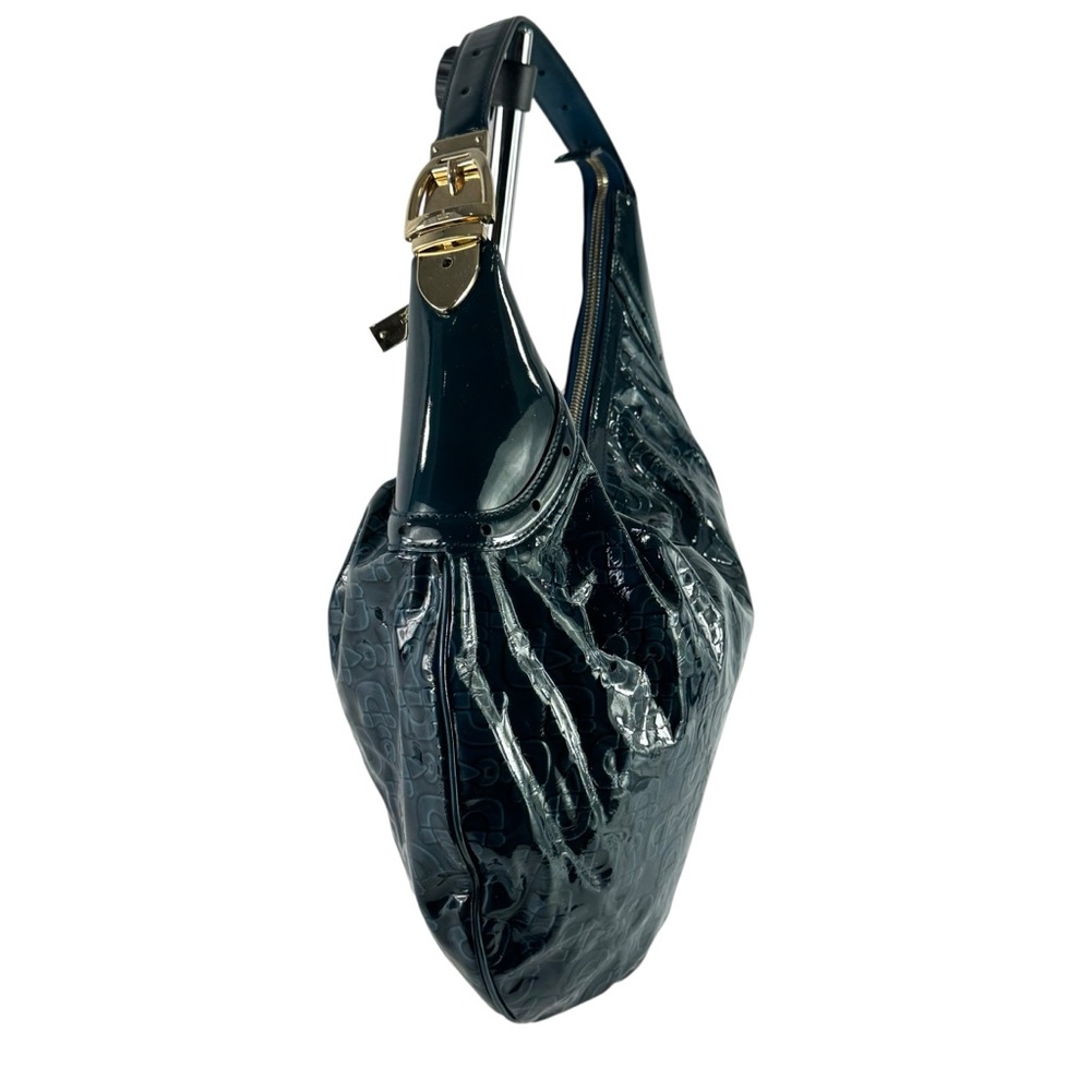 GUCCI Blue Patent Leather Horsebit Glam Hobo Tote Shoulder Bag Made in Italy - Picture 6 of 17